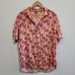 Vacay Spirit Men's Pink Flamingo Hawaiian Button Down Rayon Shirt Size X-Large